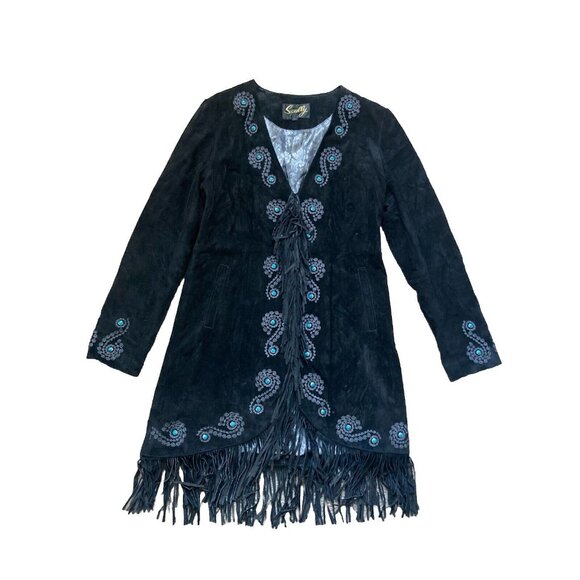 SCULLY Suede Leather Western Coat Jacket Fringe Turquoise Size Large - Picture 1 of 11